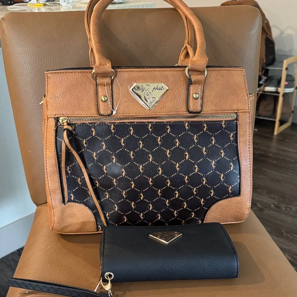 Tan and Black Women's Bag Set